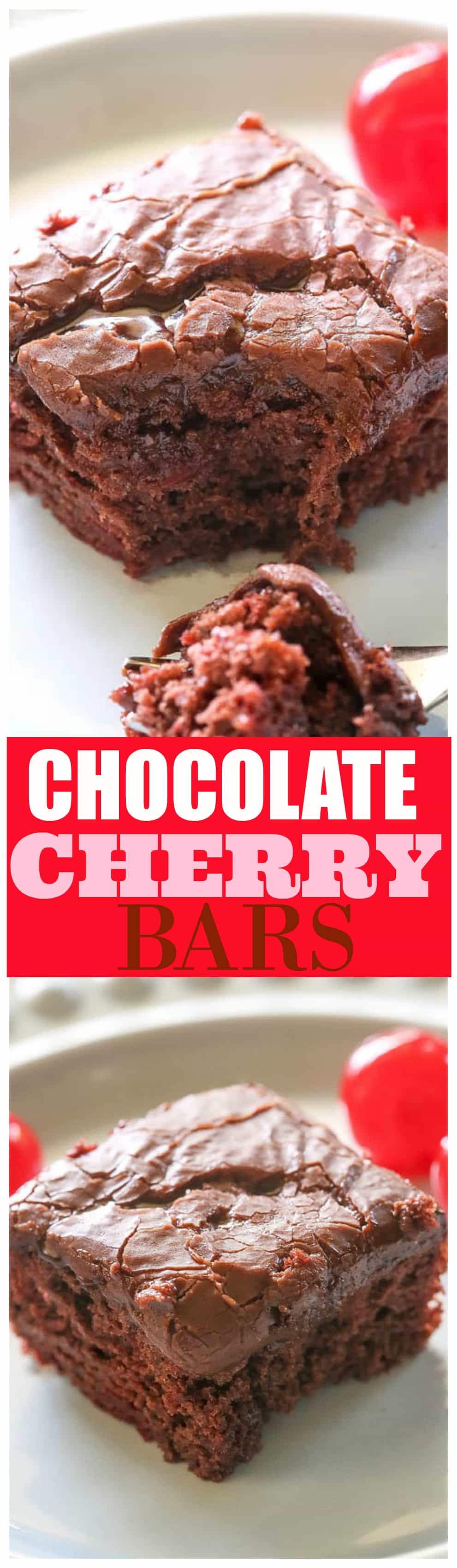Chocolate Cherry Bars - so easy and a great potluck dessert. #chocolate #cherry #bars #dessert #recipe