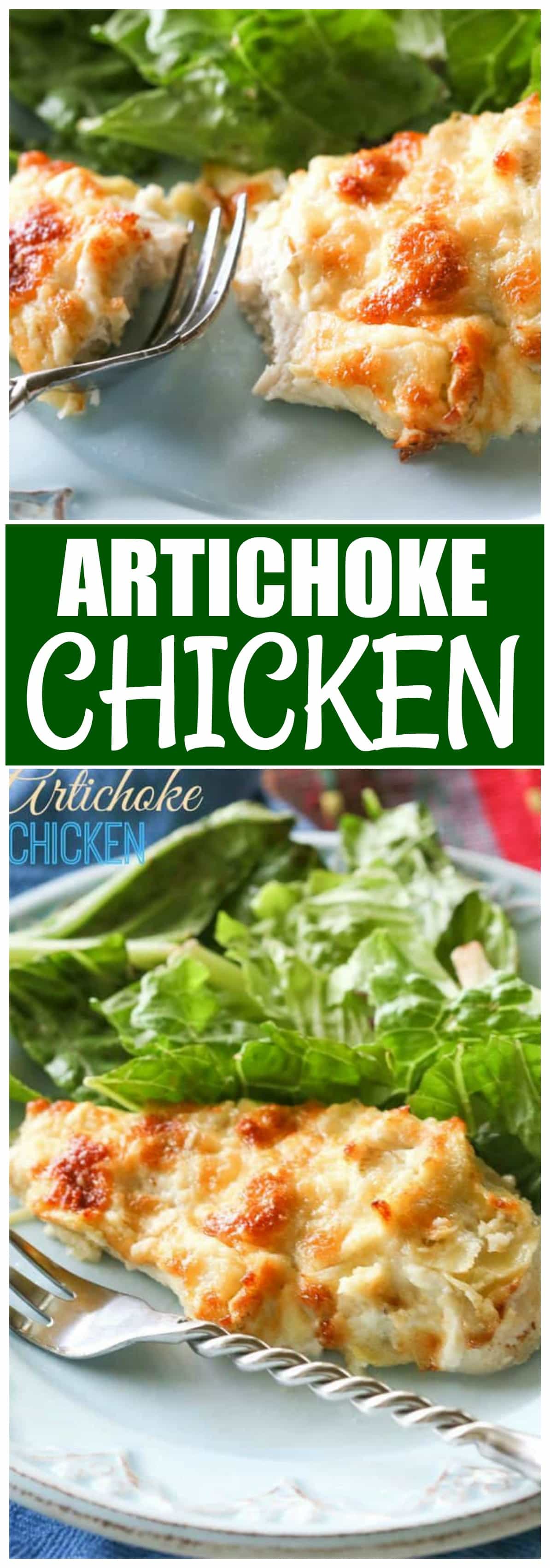 This Artichoke Chicken is a simple and easy meal that is delicious! It tastes like artichoke dip on top of chicken. #artichoke #chicken #dinner #easy #recipe