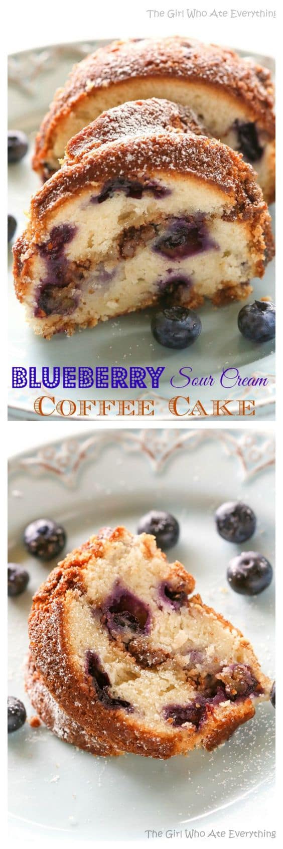 Blueberry Sour Cream Coffee Cake - a dense and delicious breakfast cake! #blueberry #sour #cream #coffee #cake #breakfast #dessert #recipe