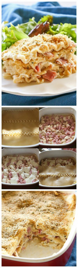 Chicken Cordon Bleu Lasagna - comfort food at its best. Layers of ham, chicken, and creamy white sauce make for a tasty dinner. #chicken #cordon #bleu #lasagna #recipe #italian #casserole
