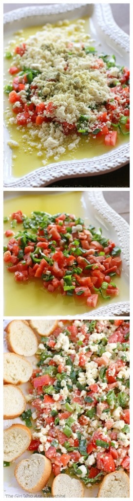 Easy Feta Dip - a simple crowd pleasing Greek appetizer that can be prepared in minutes with tomatoes, onions, and little olive oil. Great for potlucks! #appetizer #greek #feta #dip #recipe