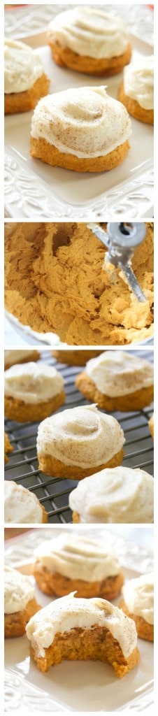 Melt In Your Mouth Pumpkin Cookies - super soft pumpkin cookies with cream cheese frosting. #pumpkin #cookies #fall #dessert #frosting