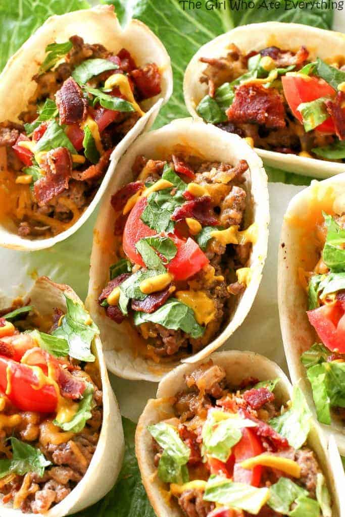 Bacon Cheeseburger Mini Boats - my family was skeptical but loved them! the-girl-who-ate-everything.com