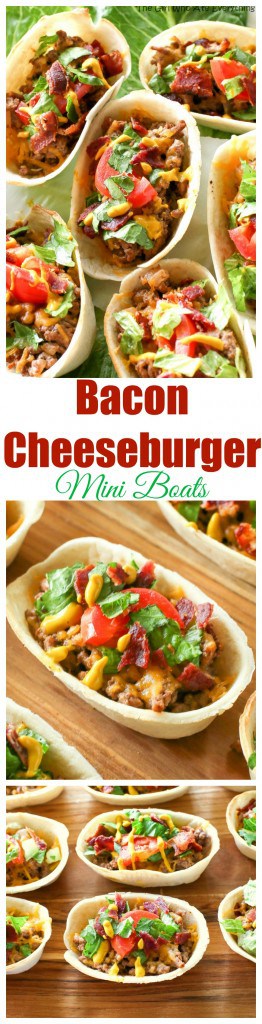 These Bacon Cheeseburger Mini Boats take your regular taco up a notch!&nbsp;Beef, bacon, cheese, and all your favorite burger toppings in one taco. #bacon #cheeseburger #tacos #mexican #recipe