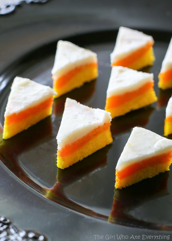 Candy Corn Sugar Cookies - they don't taste like candy corns but look like the cute treat! the-girl-who-ate-everything.com