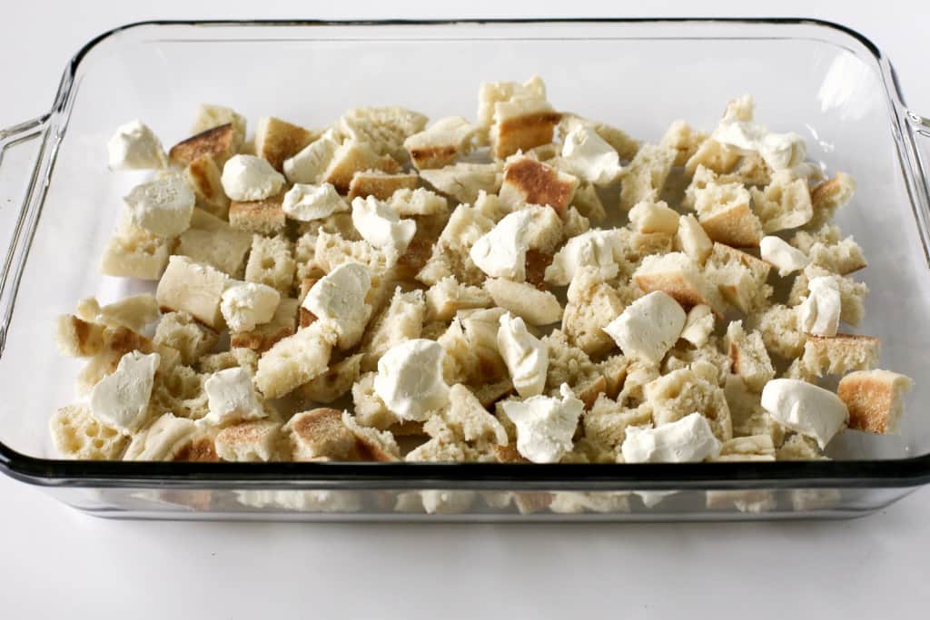 bread and cream cheese in a pan