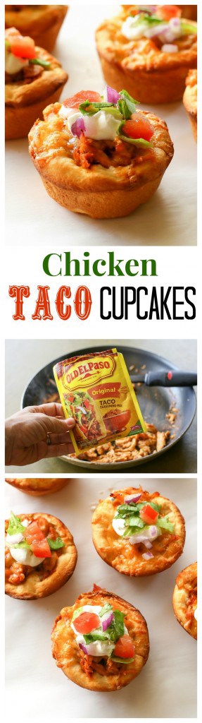 Chicken Taco Cupcakes - biscuits filled with taco chicken, cheese, and all your taco fixings. the-girl-who-ate-everything.com