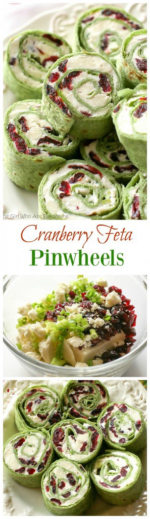 Cranberry Feta Pinwheels: a sweet and salty combo that's perfect for a Christmas appetizer. #cranberry #feta #appetizer #pinwheels #christmas