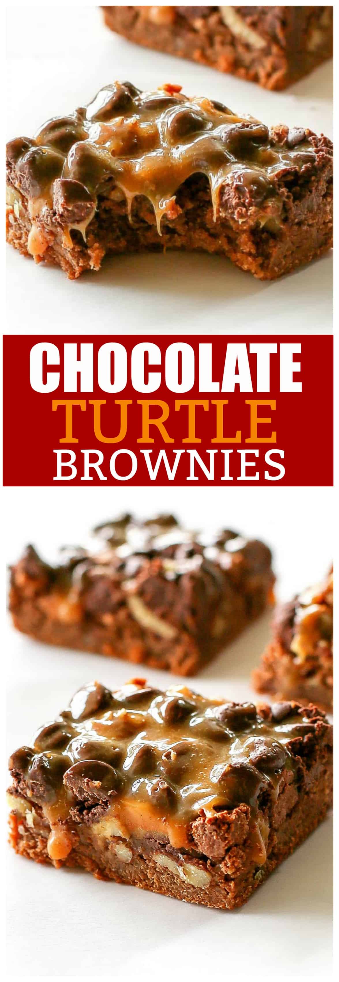 Chocolate Turtle Brownies are rich chocolate brownies with gooey caramel, nuts, and more chocolate. If you&nbsp; need a dessert for a crowd, here you go! #chocolate #turtle #brownies #dessert #recipe