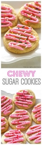 Chewy Sugar Cookies - good without frosting but I couldn't help myself. This recipe is perfection! #chewy #sugar #cookies #recipe