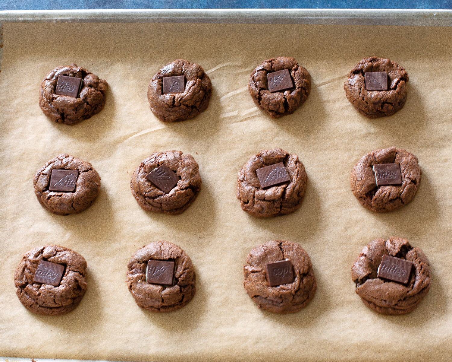 andes mint cookies on a baking sheet