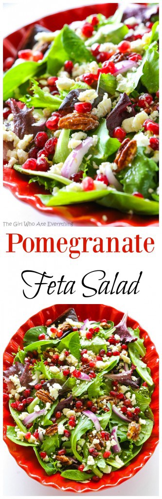 Pomegranate Feta Salad - this quick and easy salad is topped with a zesty vinaigrette! #pomegranate #salad #christmas #recipe