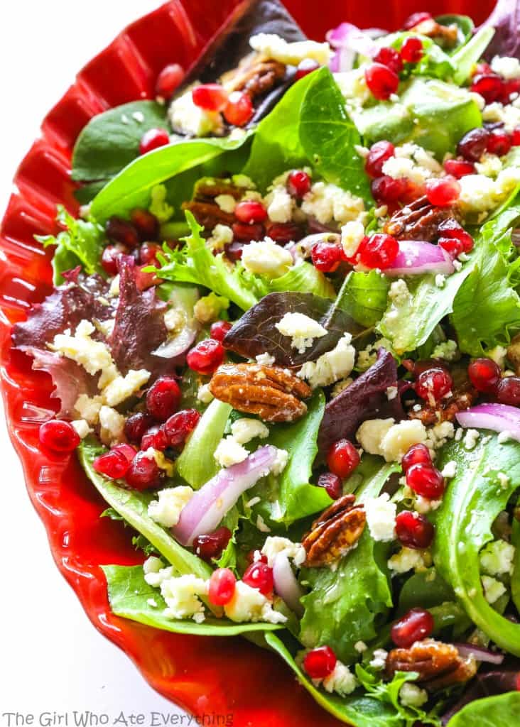 Pomegranate Feta Salad - this quick and easy salad is topped with a zesty vinaigrette! the-girl-who-ate-everything.com