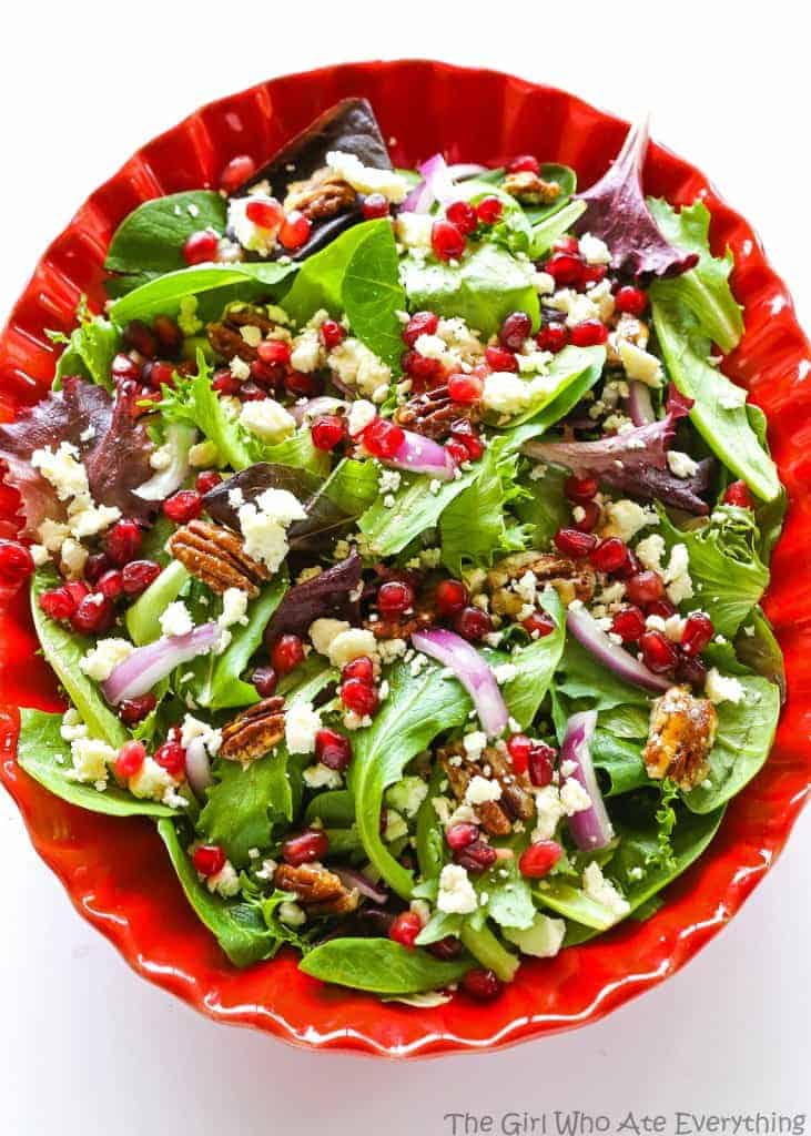 Pomegranate Feta Salad - this quick and easy salad is topped with a zesty vinaigrette! the-girl-who-ate-everything.com