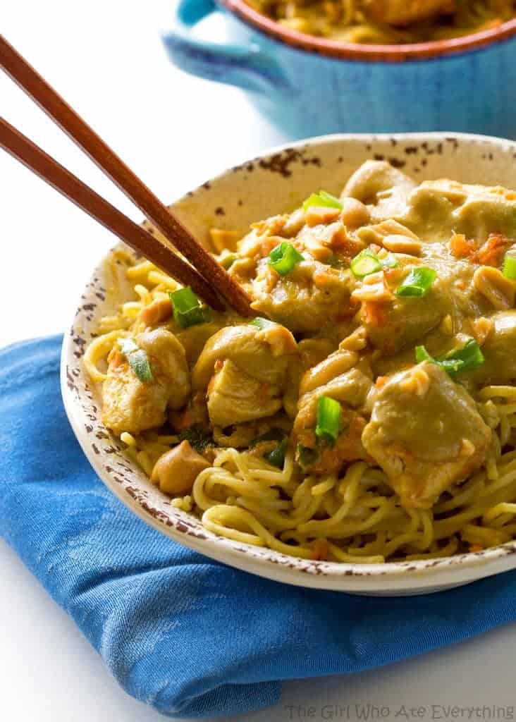 Thai Coconut Peanut Chicken - a Thai inspired chicken dish served over pasta. the-girl-who-ate-everything.com