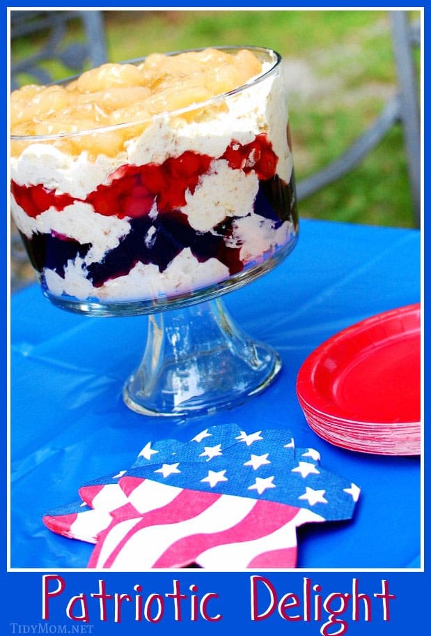Angel Food Patriotic Delight dessert. No bake recipe at TidyMom.net