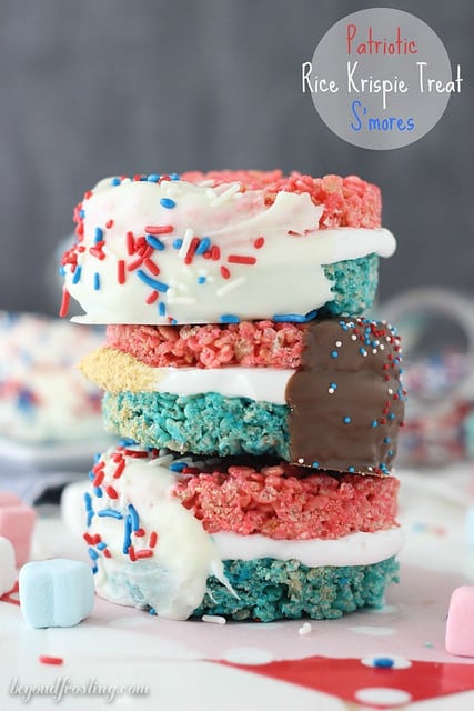 Patriotic Rice Krispie Treat S'mores - Beyond Frosting