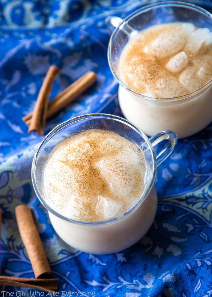 Horchata rice milk drink with cinnamon in a glass
