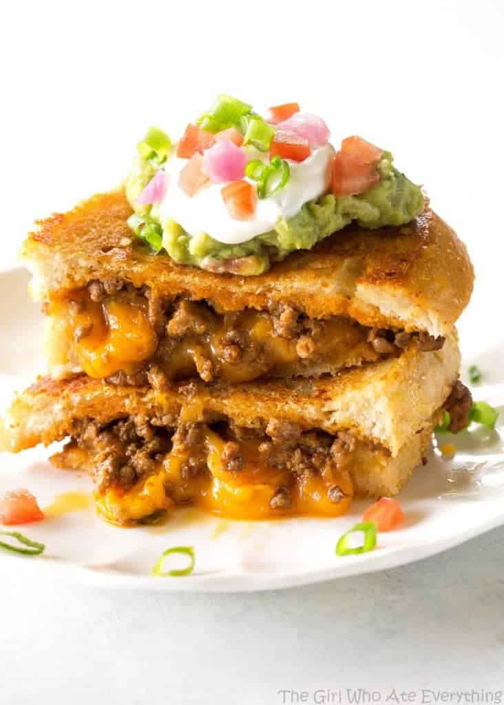 Taco Grilled Cheese - the ultimate indulgence for adults and kids. the-girl-who-ate-everything.com