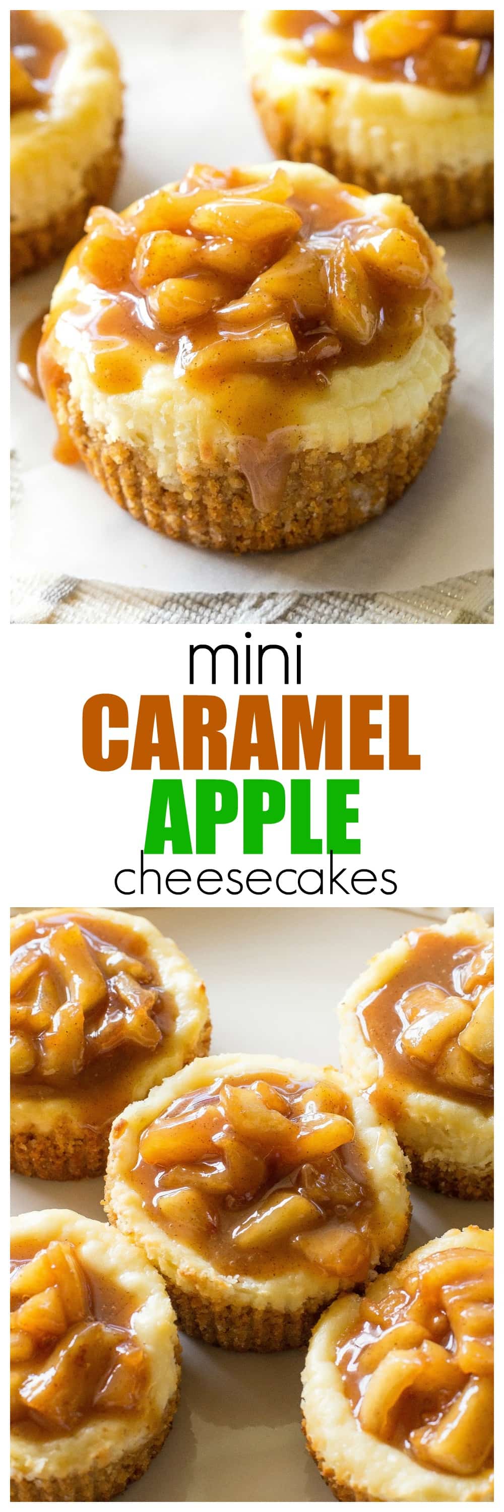 Mini Caramel Apple Cheesecakes - so easy and individually portioned! #caramel #apple #cheesecakes #dessert #recipe