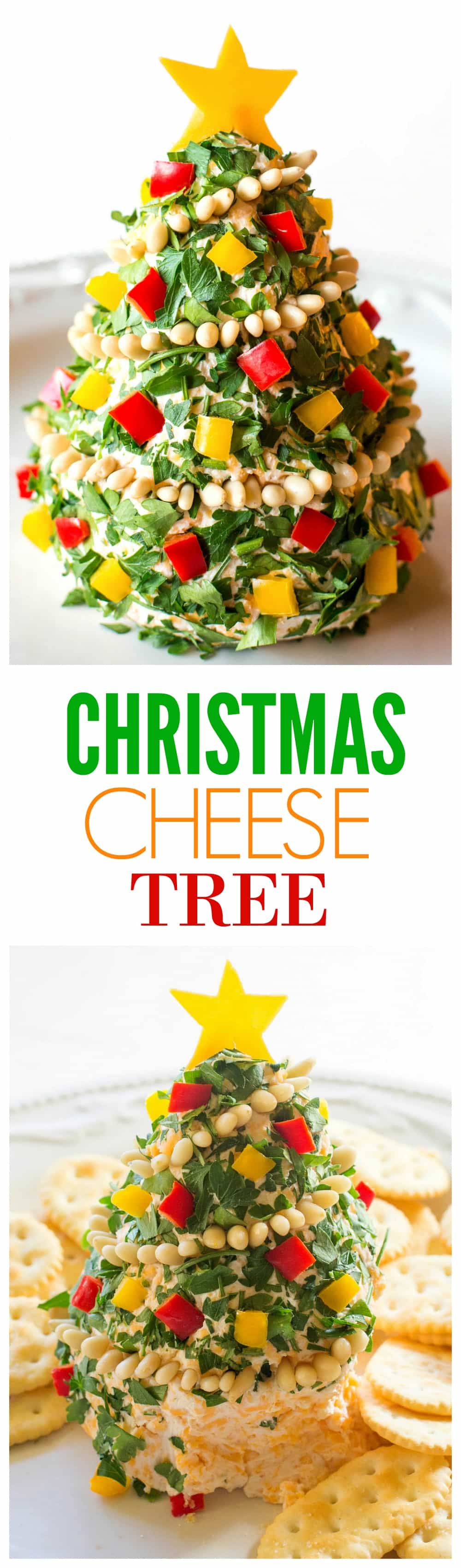 Christmas Cheese Tree - super simple yet impressive cheese ball shaped in a tree! #christmas #cheese #tree #appetizer #recipe