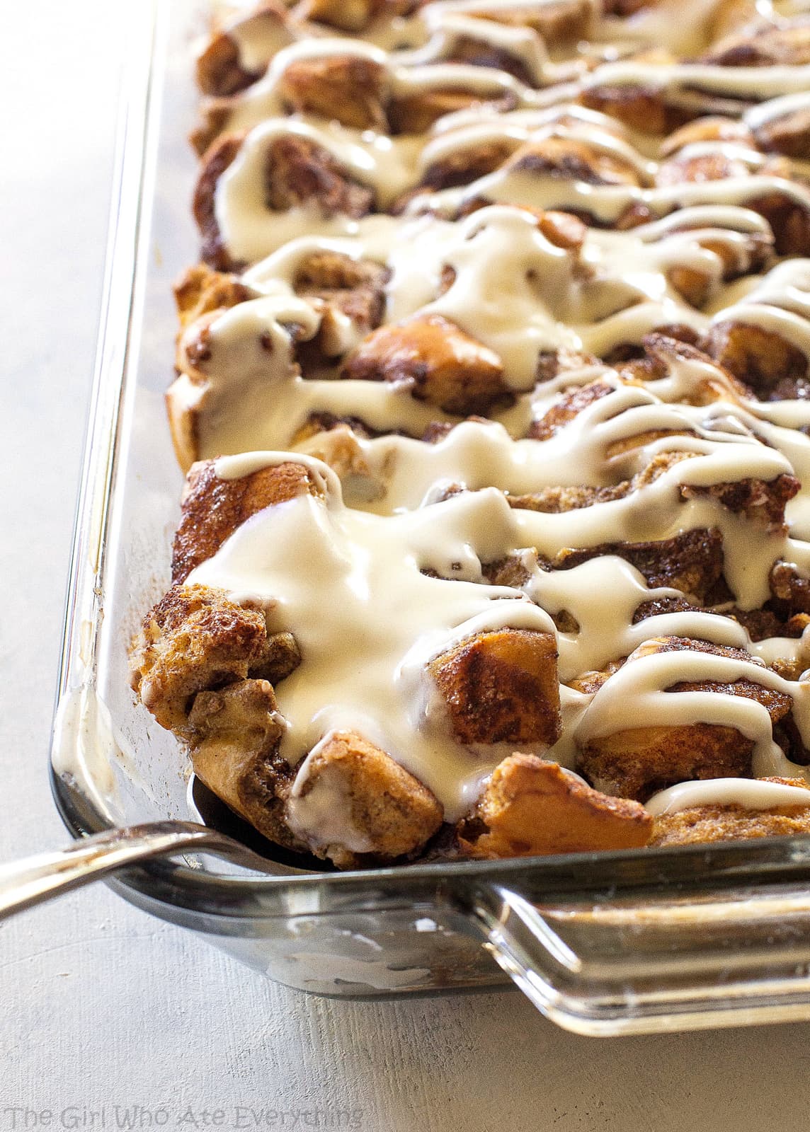 Cinnamon Roll Breakfast Bake with frosting