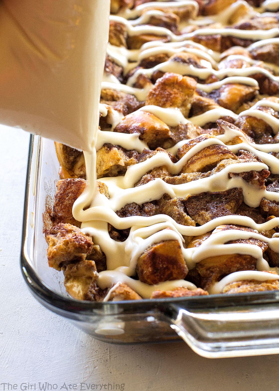 Cinnamon Roll Breakfast Bake with frosting