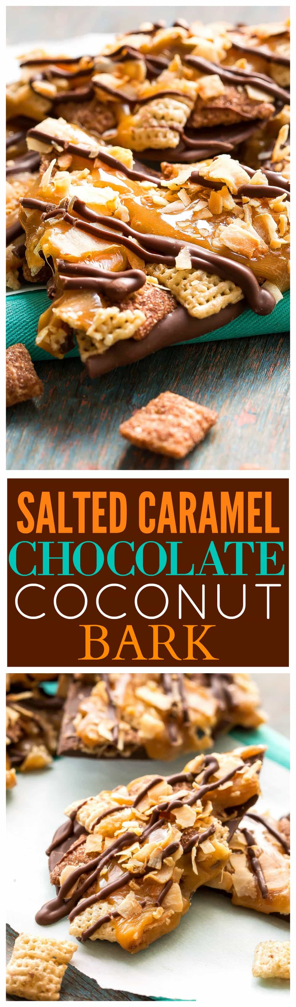 This Salted Caramel Chocolate Coconut Bark reminds me of a Samoa cookie! A fast and easy dessert! the-girl-who-ate-everything.com