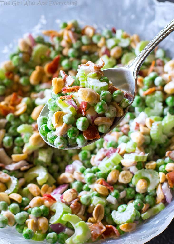 Crunchy pea salad in a spoon