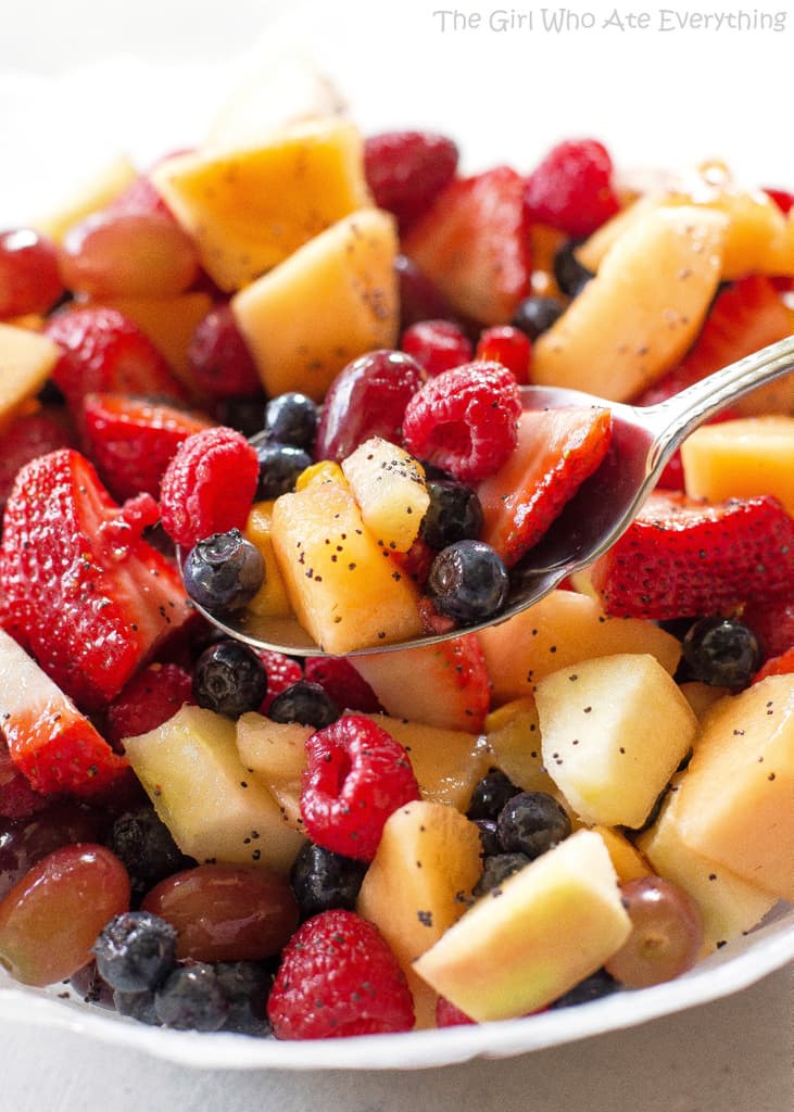 Poppy Seed Fruit Salad - sweet with a bright citrus flavor and a little bit of ginger. the-girl-who-ate-everything.com