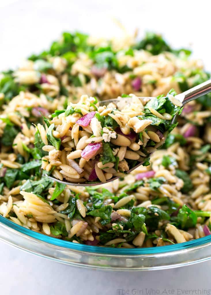 Spinach, Feta, and Orzo Salad - tossed in a balsamic vinaigrette. the-girl-who-ate-everything.com 