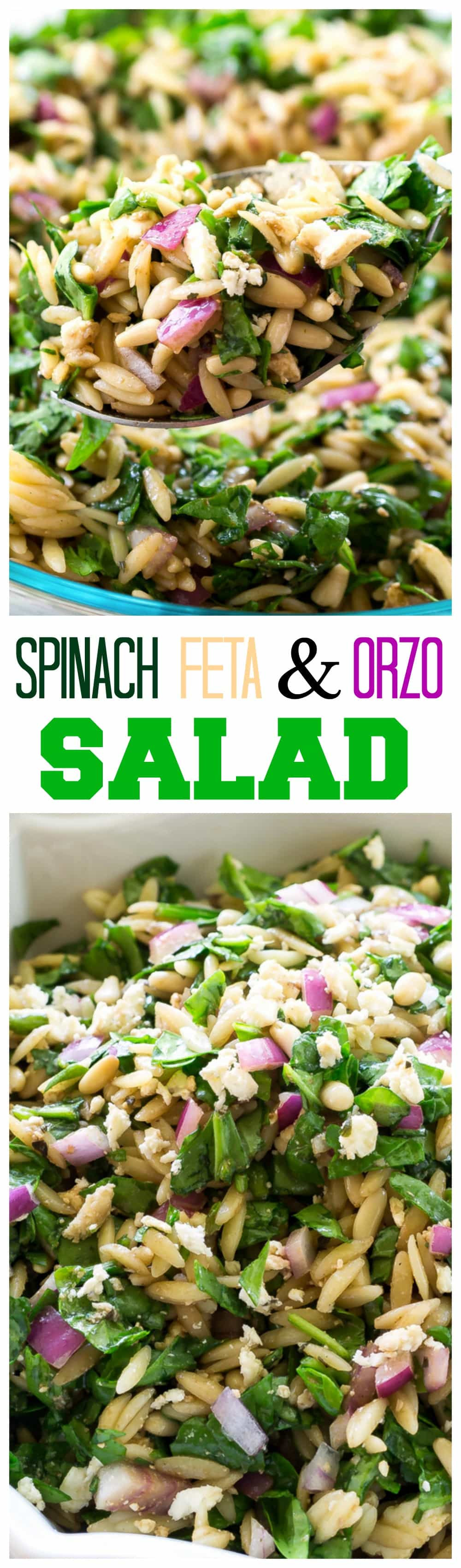 Spinach, Feta, and Orzo Salad - tossed in a balsamic vinaigrette. #spinach #feta #orzo #salad #recipe