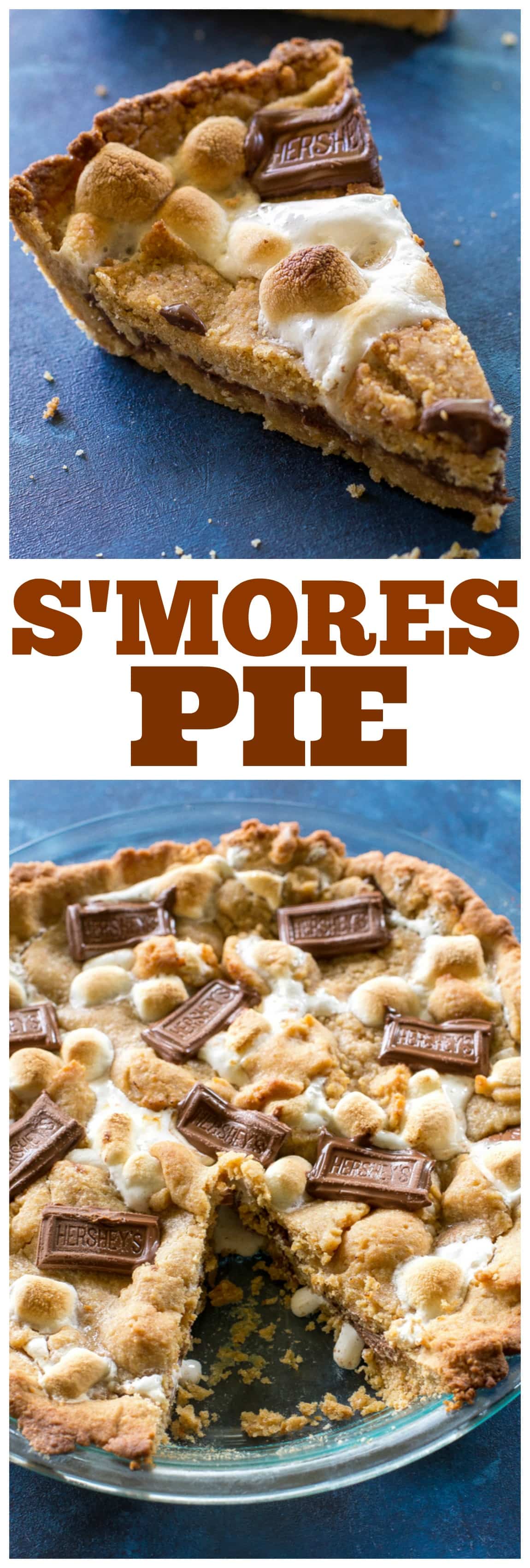 Easy S'mores Pie - layers of graham cracker dough, marshmallows, and chocolate. #smores #pie #recipe #dessert #thanksgiving