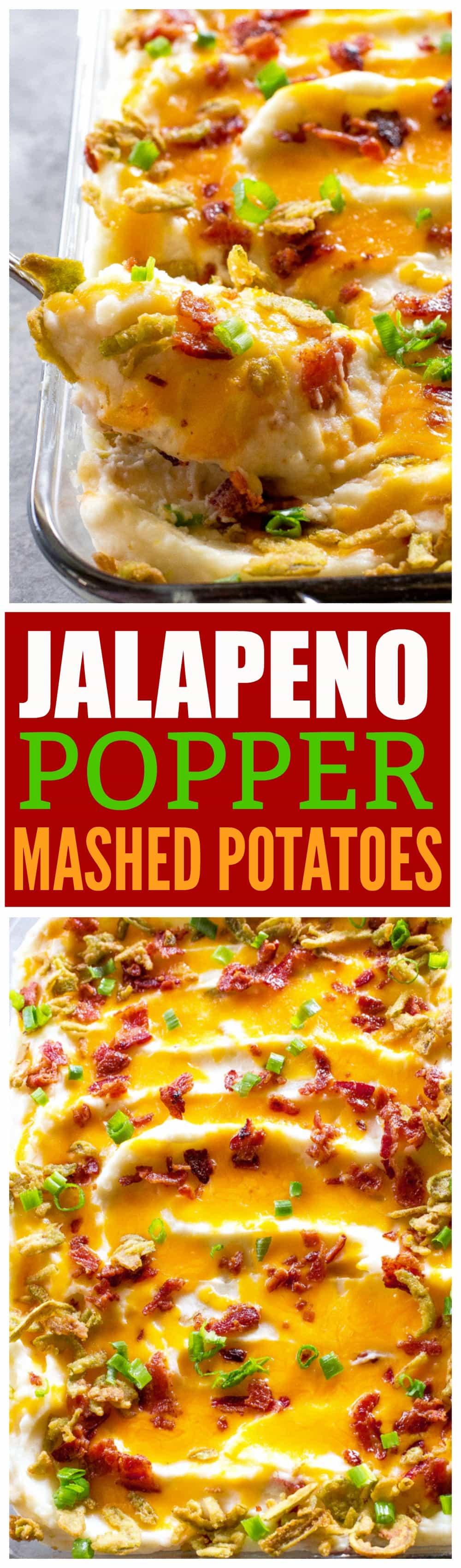 These Jalapeno Popper Mashed Potatoes are creamy mashed potatoes loaded with cheese, bacon, and crispy jalapenos. #ad These will take your Thanksgiving (or Friendsgiving) to the next level. #thanksgiving #friendsgiving #jalapenopopper #mashed #potatoes width=