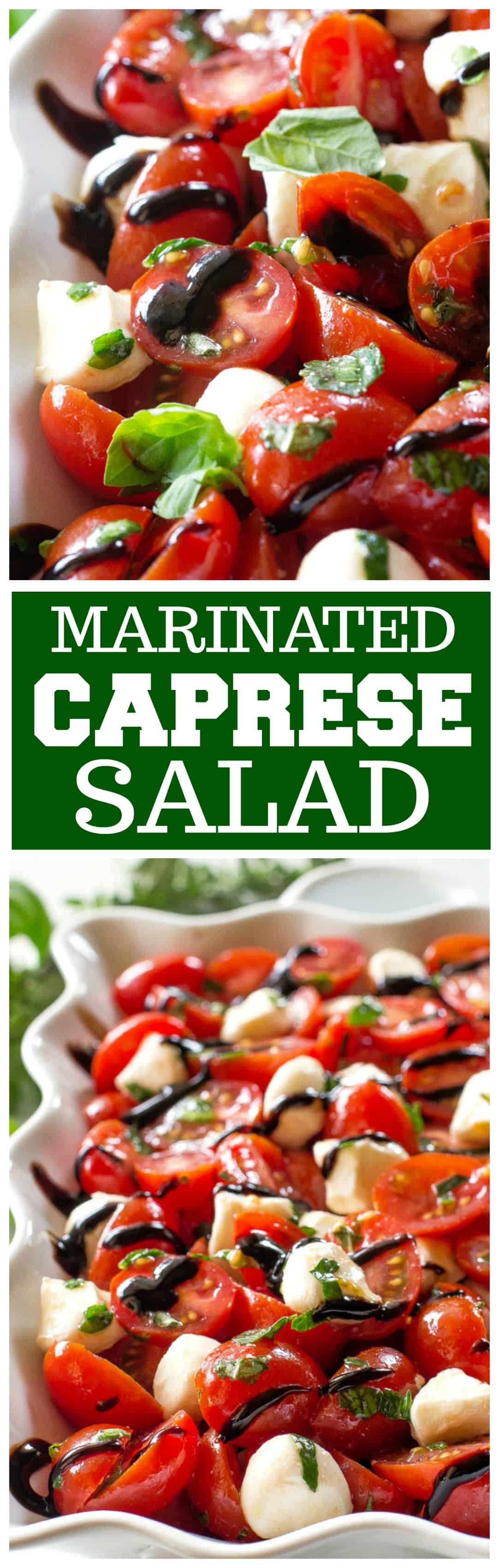 This Marinated Caprese Salad recipe is a great side dish. Marinated in balsamic dressing and herbs, it is bursting with flavor. #italian #caprese #salad #recipe