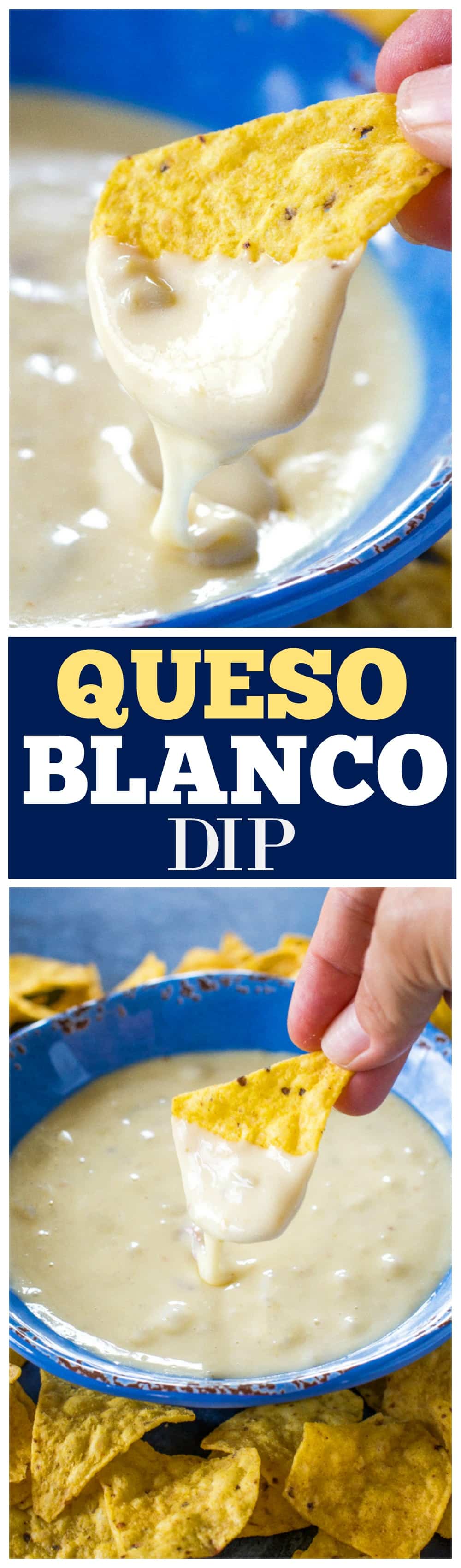 Queso Blanco Dip - only 4 ingredients to creamy, restaurant quality dip appetizer. Can be made in the crockpot too! #queso #blanco #dip #appetizer #mexican #recipe