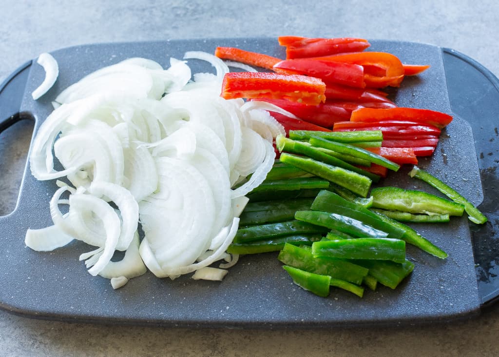 sliced onions and peppers