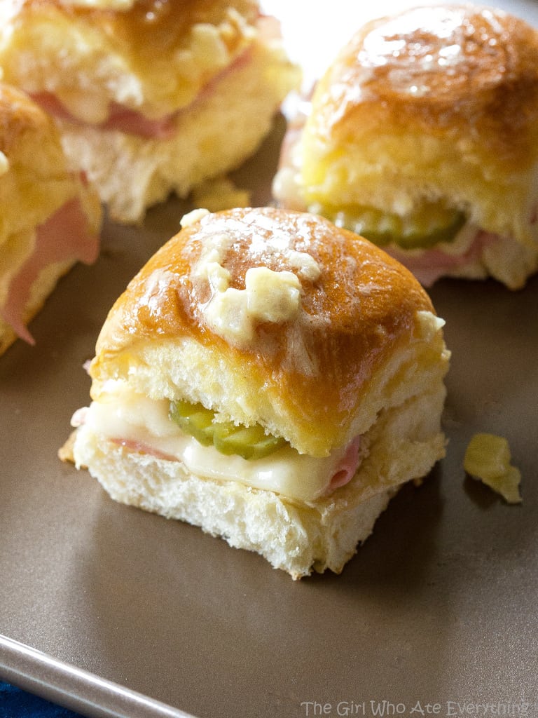 Cuban sliders with pickle on a plate