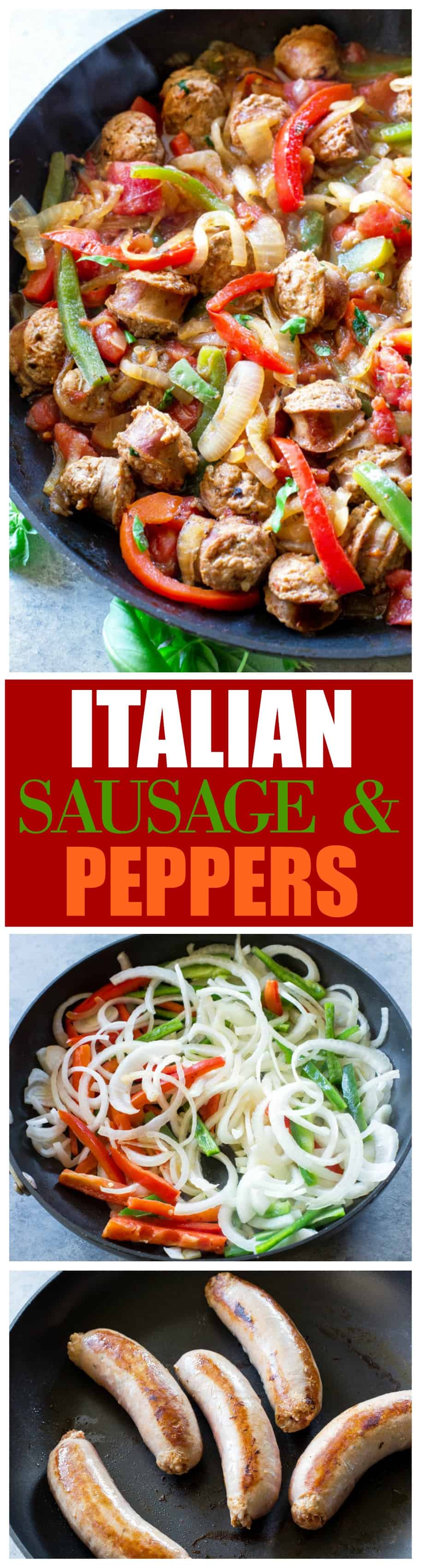 sausage, peppers, onions, in a pan