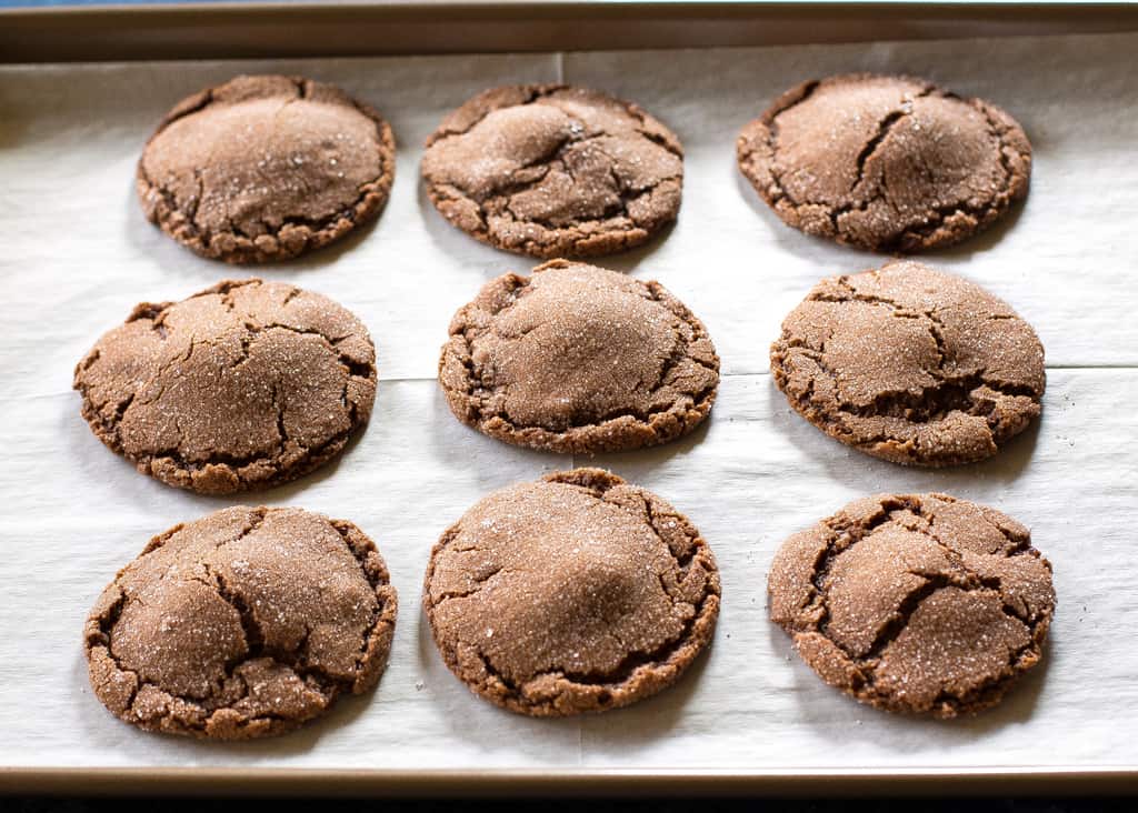 Molten Lava Cookies on a baking sheet