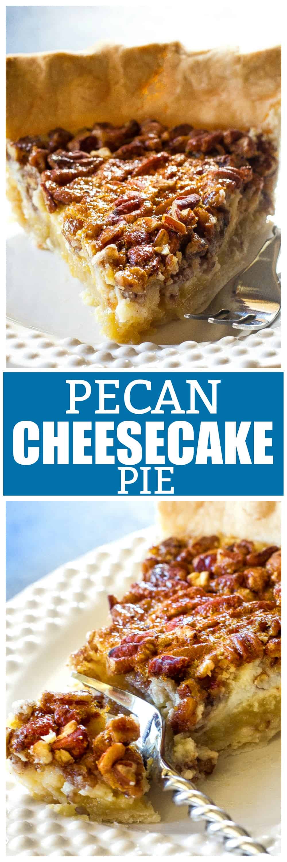 Pecan Cheesecake Pie Slice on a plate
