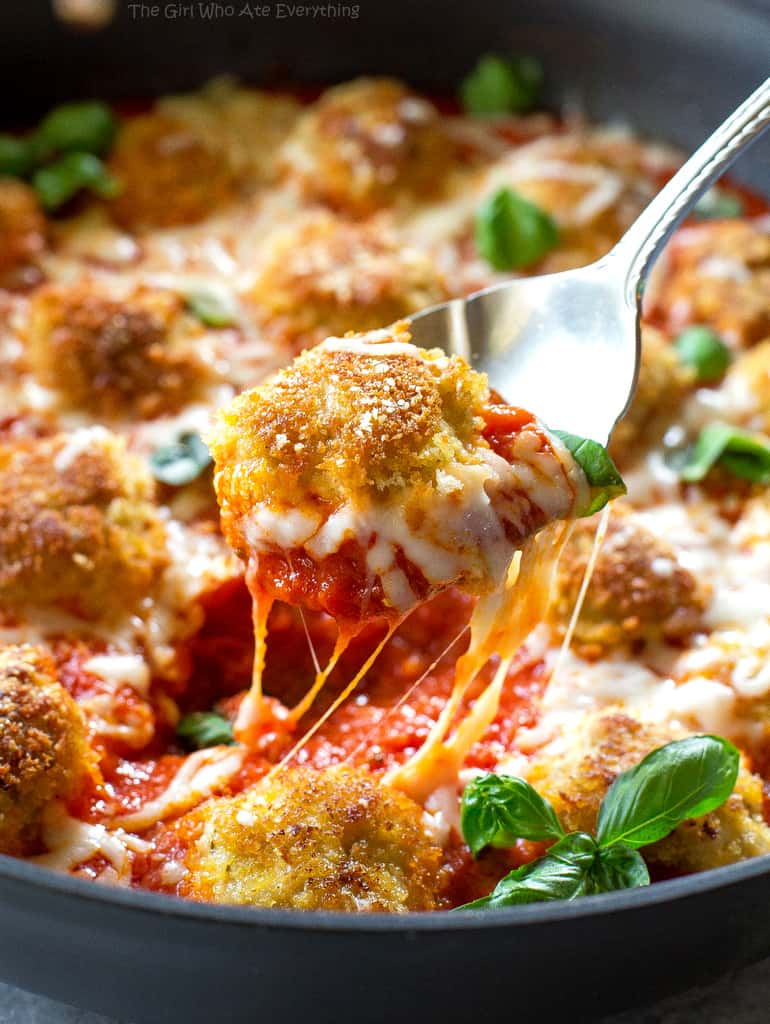 Chicken Parmesan Meatballs on a spoon