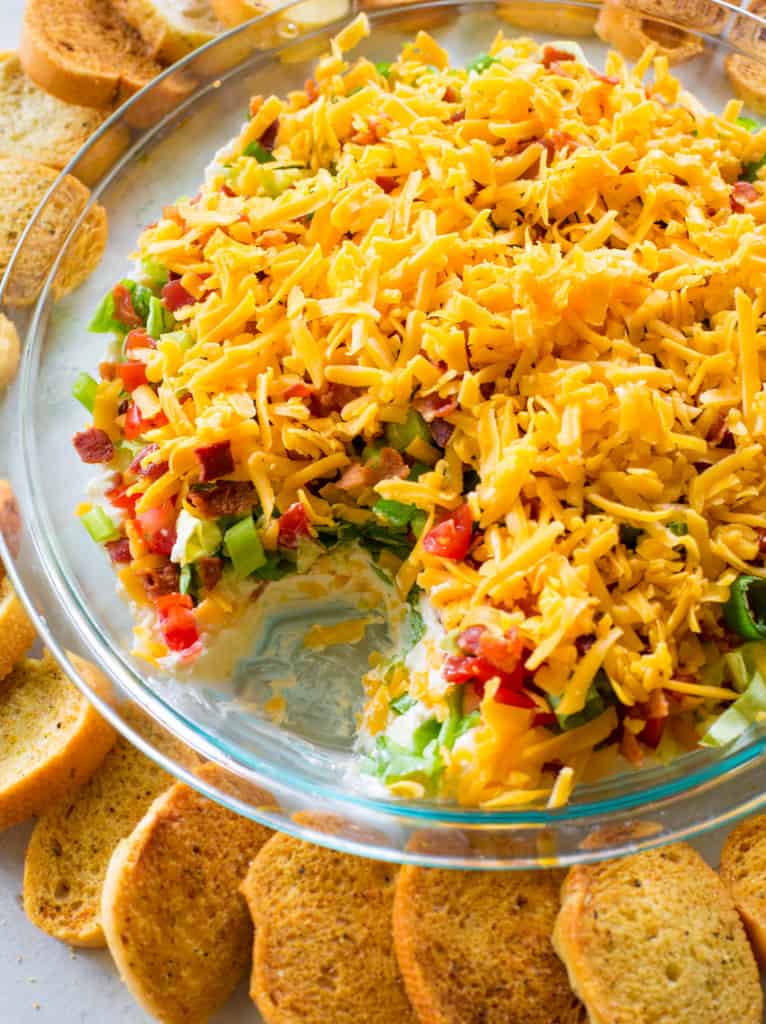 BLT Dip with baguette slices