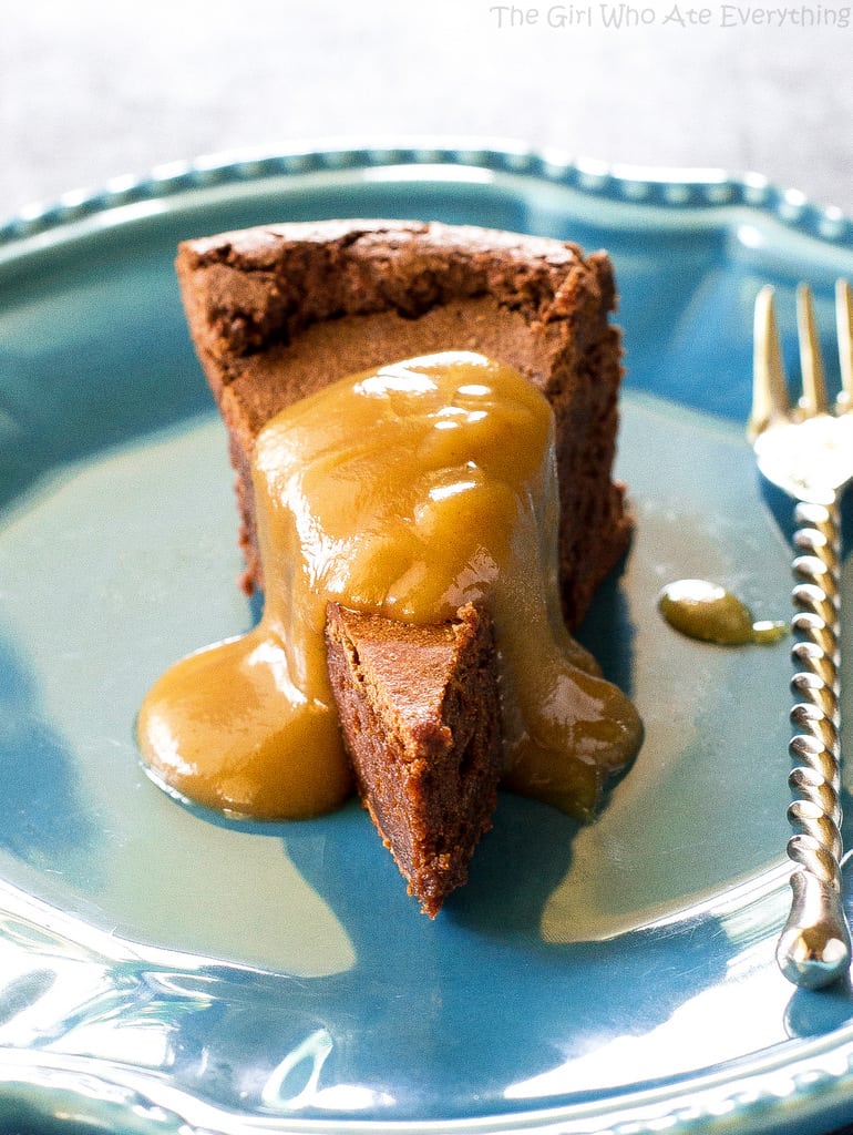 Flourless Chocolate Peanut Butter Souffle with peanut butter sauce