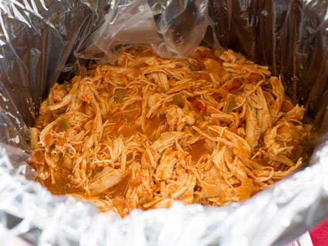 Cheesy Bean Salsa Chicken in a slow cooker