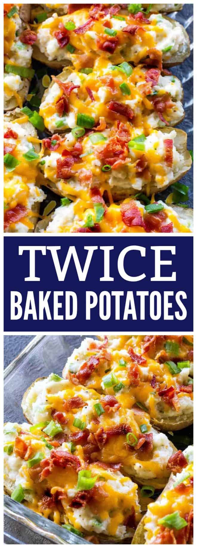 The Ultimate Twice Baked Potatoes - you can go wrong with this side dish. Twice Baked Potatoes are creamy with sour cream and topped with bacon, cheese, green onions. #twice #baked #potatoes #recipe #BBQ #potluck #sidedish
