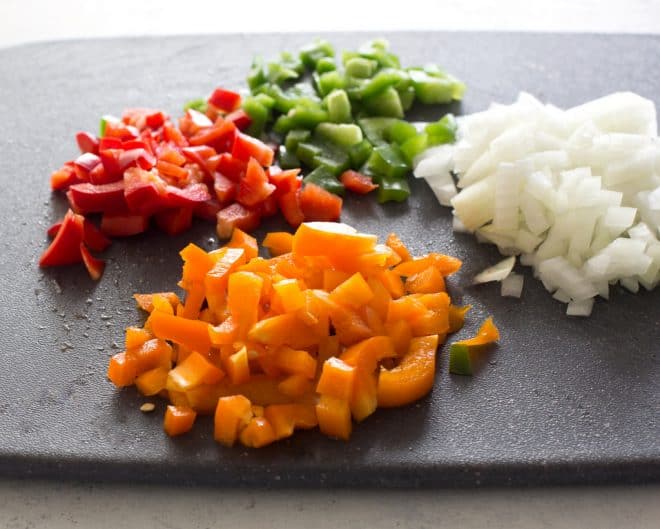 chopped bell peppers on a plate