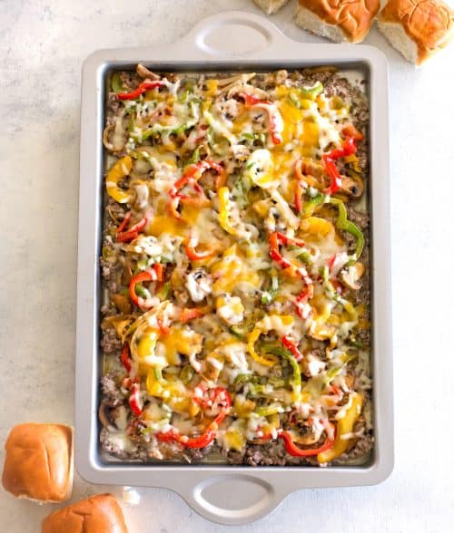 sheet pan philly cheesesteak
