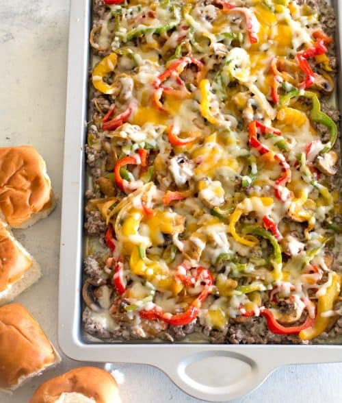 sheet pan philly cheesesteak
