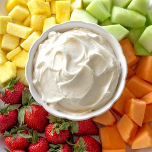 strawberries, pineapple, canteloupe, honey dew with cream dip.